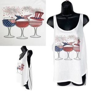 Bella Canvas Flowy High Low Round Hem Independence Day Wine Tank Top Large NWT